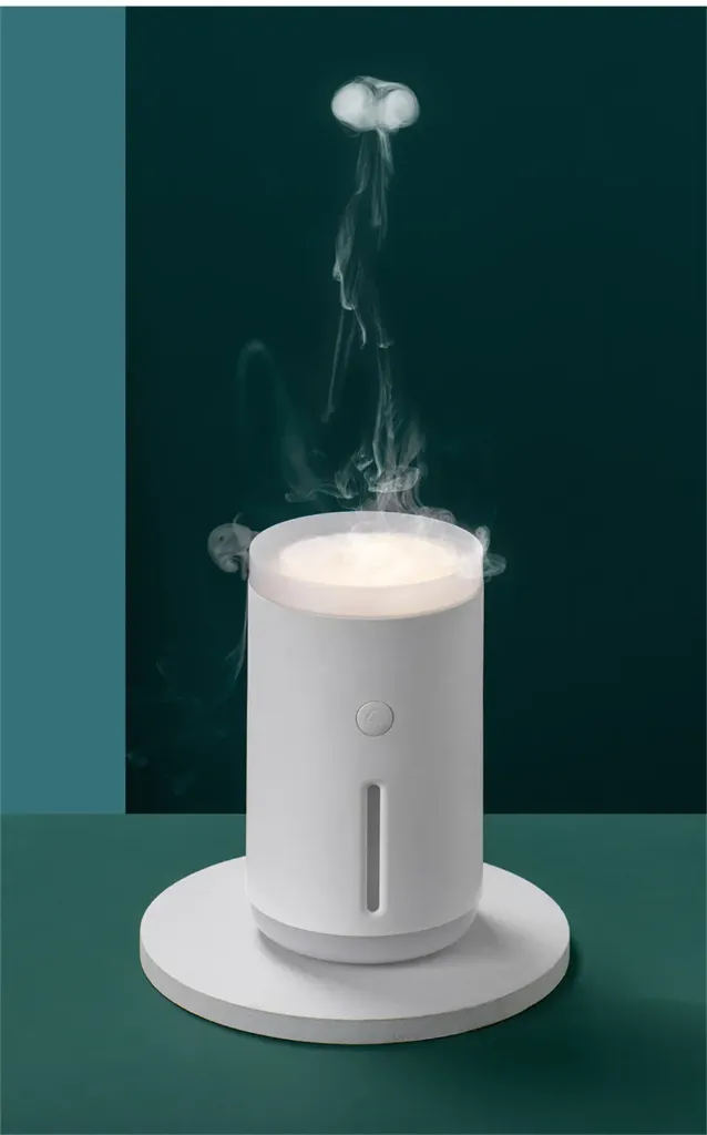 Jellyfish Rings Ultrasonic Air Humidifier USB Tri-color Ambient Light Portable Aromatherapy Essential Oil Diffuser with Warm Lamp Aroma Diffuser