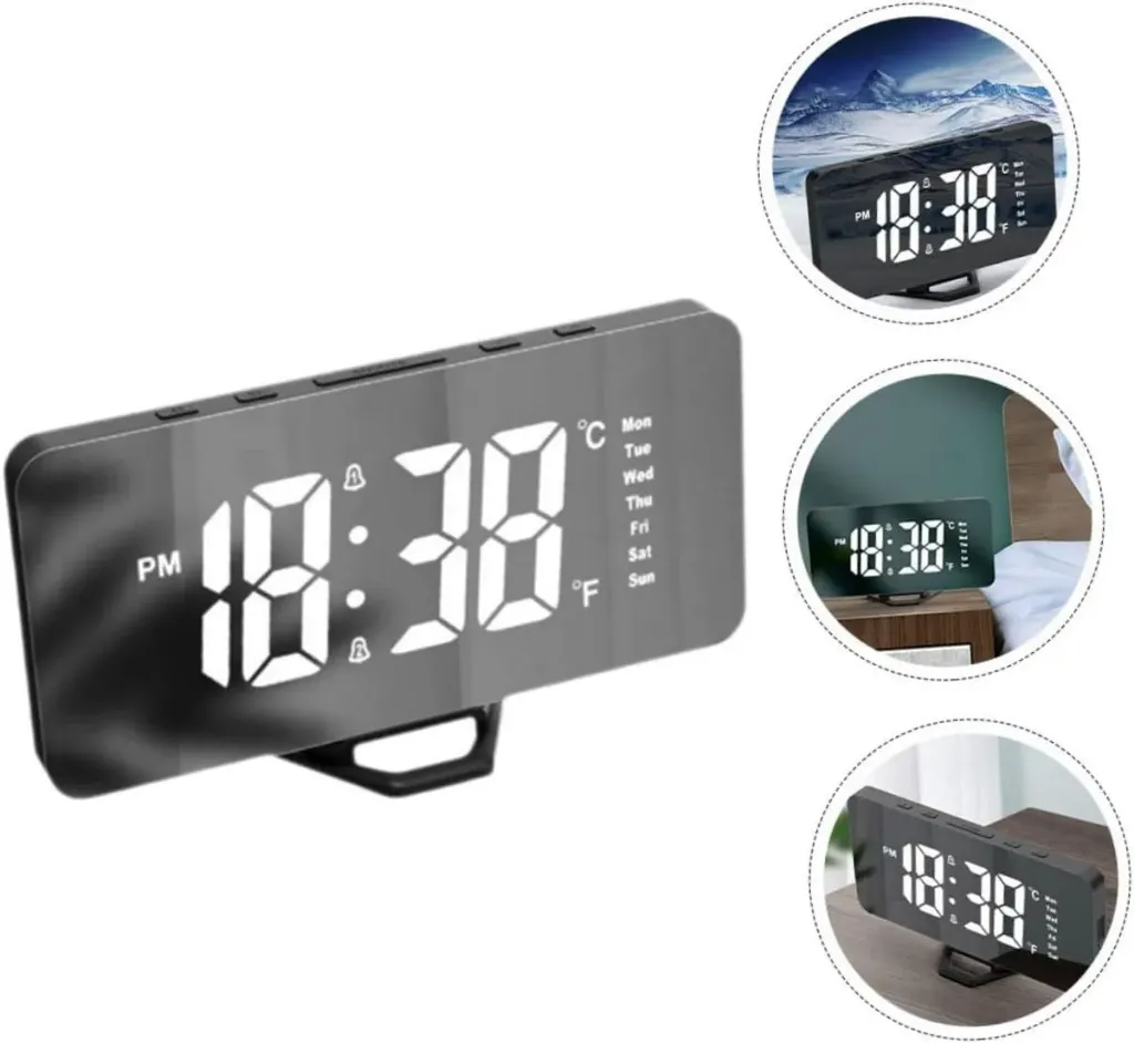 Digital Mirror Alarm Clock with LED Display Real-Time Time Date Temperature Dual Alarm Options USB Charging