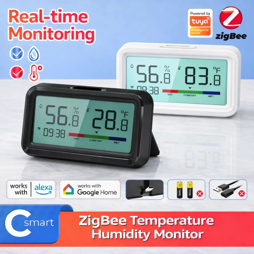 Tuya Smart Wireless Zigbee Hygrometer Thermometer Sensor Monitor With Backlight App Voice Remote Control Alexa Google Home