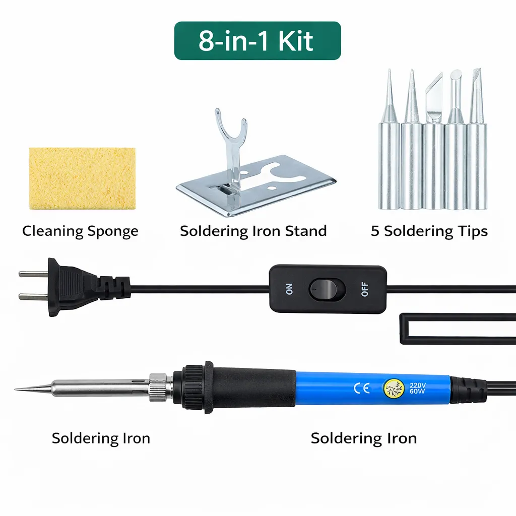 60W Internal Heating Type Temperature-Adjustable Electric Soldering Iron Set (200°C–450°C)