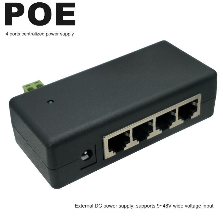 POE Injector 4 Ports POE Splitter 12V- 48V for CCTV Network POE Camera Power Supply Switch Over Ethernet IEEE802.3af