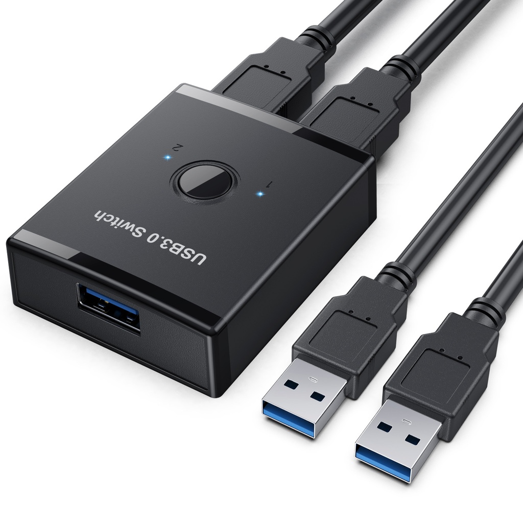 KVM USB 3.0 Bidirectional Switch Selector 2 to 1 PCs Sharing or 1 to 2 Hub for Keyboard Mouse Scanner Printer
