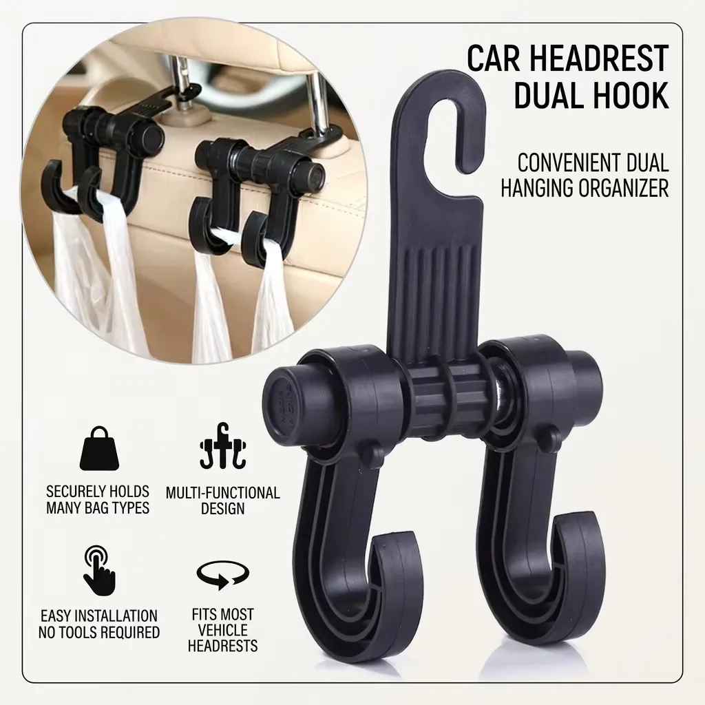 Car Seat Back Hook Dual Hooks Space Saving Organizer