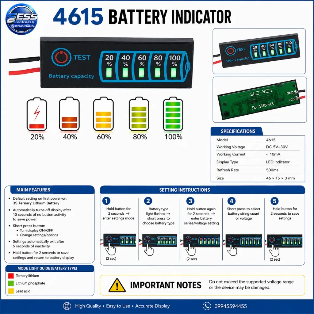 DC5V-30V 2-8S Battery Level Indicator Ternary Lithium Battery Lithium Iron Phosphate Lead-Acid Battery Capacity Display Tester