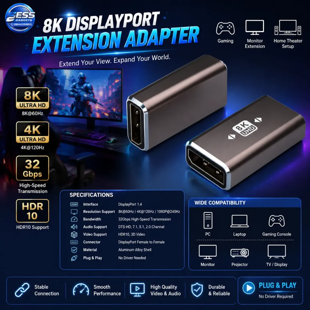 Displayport1.4 8K@60Hz 4K@144Hz 32Gbps Adapter Female To Female Gold-Plated Connector