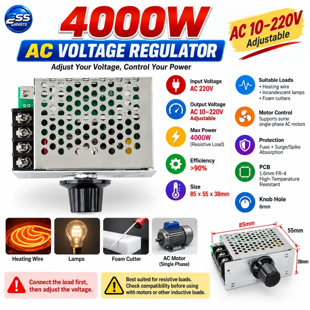 AC 220V 4000W High Power Thyristor Electronic Voltage Regulator Dimming Speed Temperature Regulation Control Switch