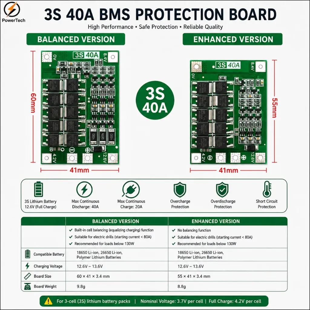3S 40A Lithium Battery Protection Board (BMS)