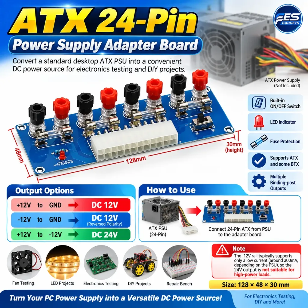 XH-M229 Desktop PC Chassis Power ATX Transfer To Adapter Board Power Supply Circuit Outlet Module 24Pin Output Terminal 24 Pins