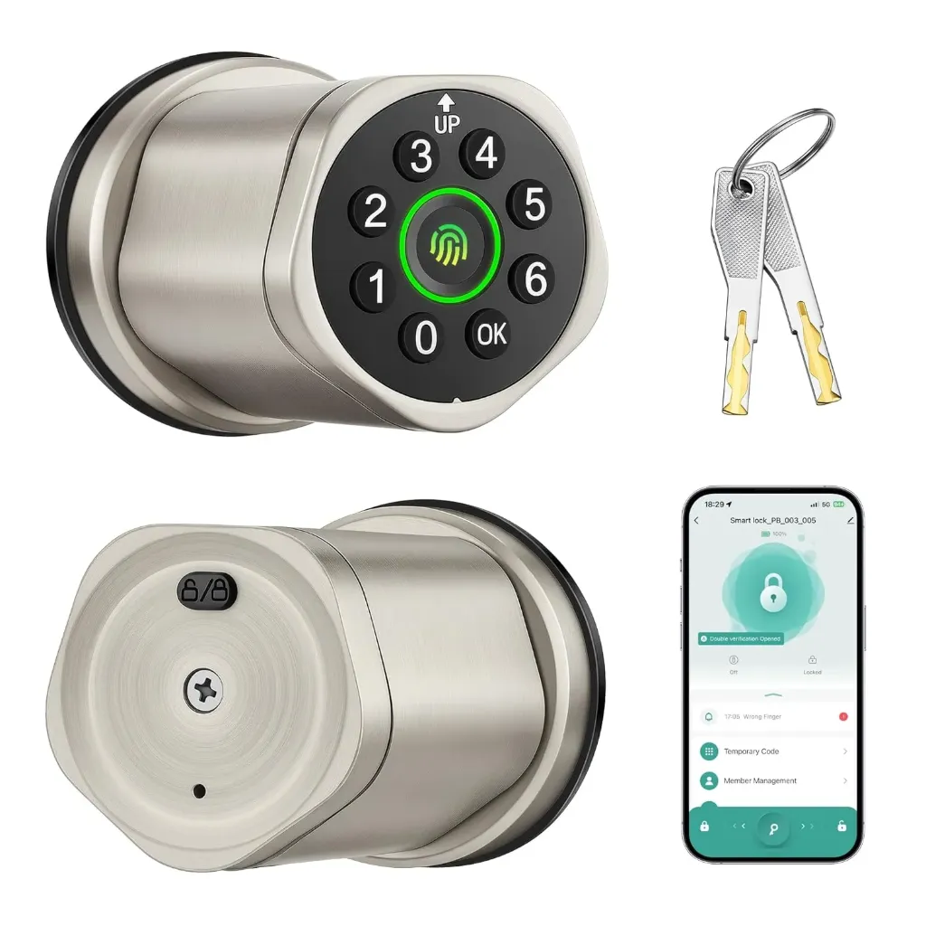 Tuya, Smart Life 4-in-1 Fingerprint Door Lock with App Control,Smart Door knob