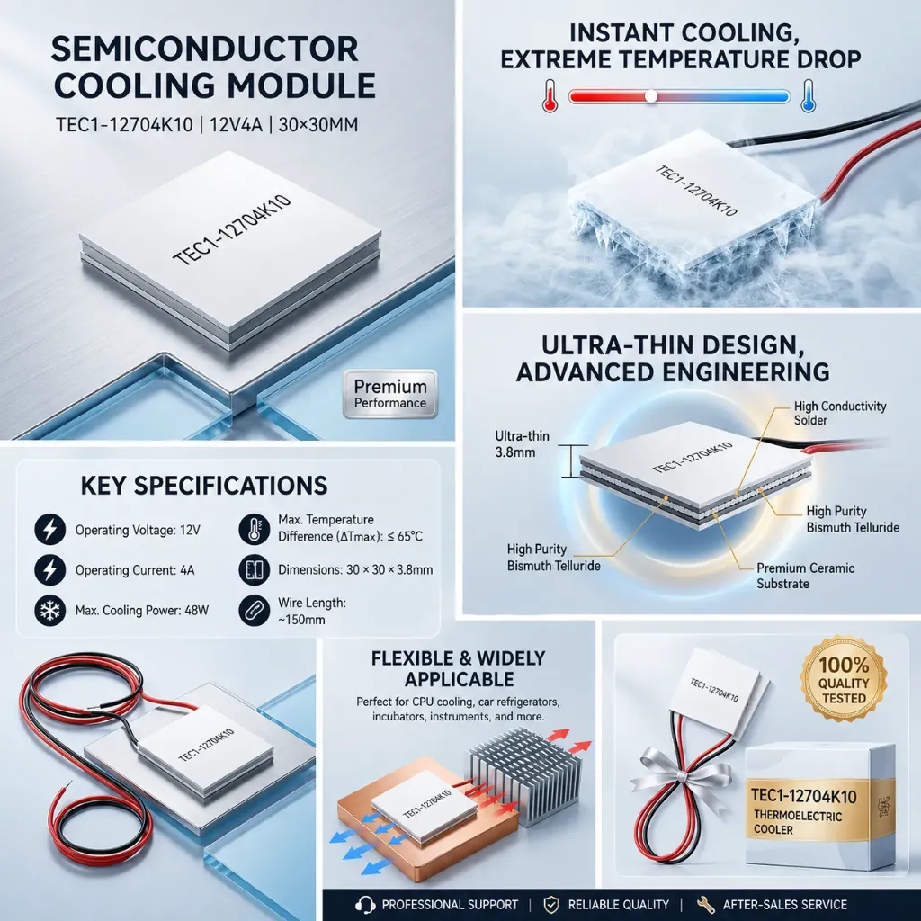 TEC1-12704K10 Compact Semiconductor Cooler (Peltier Module)