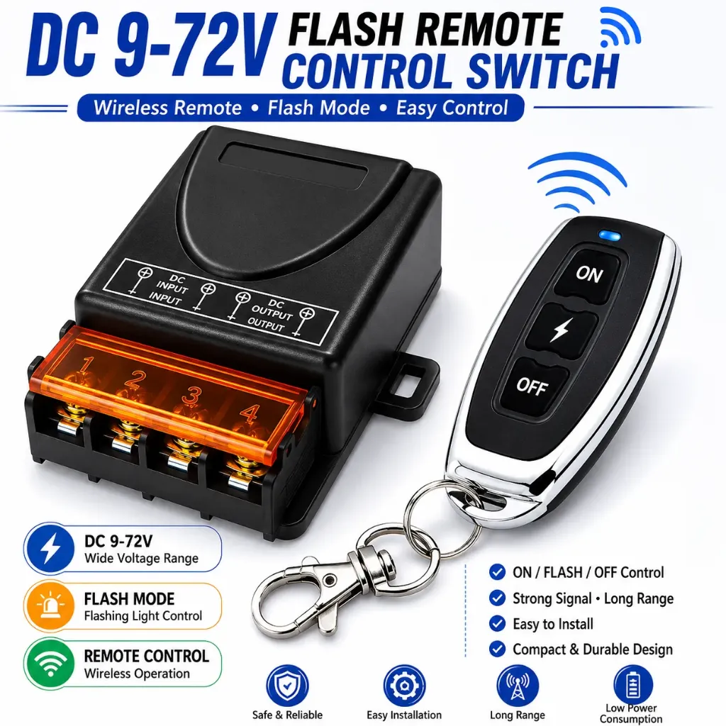 DC 9V–72V High Power Wireless Remote Control Switch (30A)