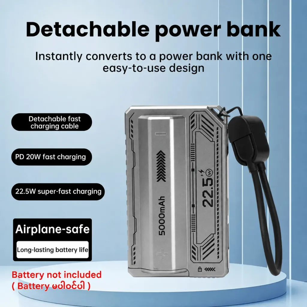 DIY 21700 Power Bank Case PD 20W Fast Charging with Detachable Cable - No Battery Included