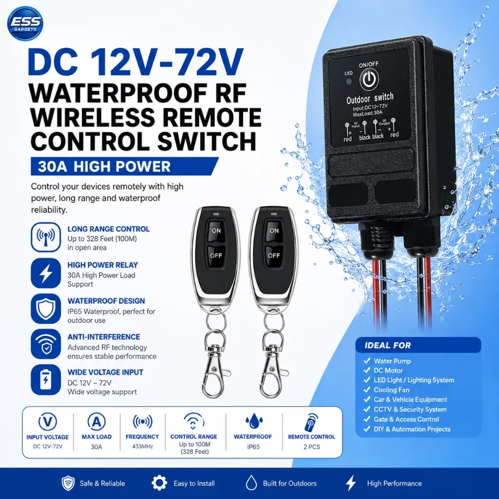 DC 12V-72V Waterproof RF Wireless Remote Control Switch