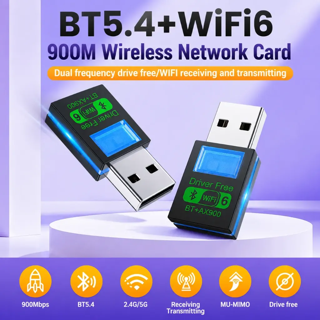 WiFi 6 + Bluetooth 5.4 AX900 USB Adapter