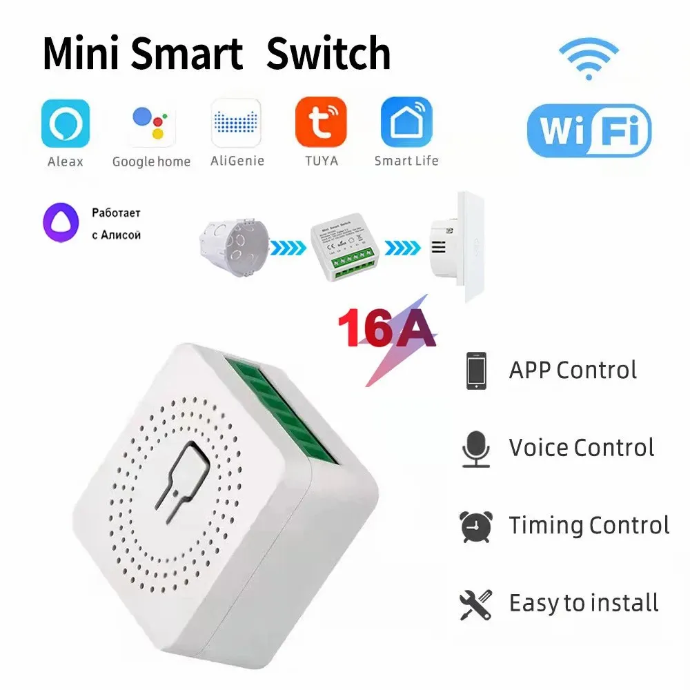 Tuya Wifi Smart DIY Switch 16A Supports 2 Way Control Home Automation Module Works With Alexa Google Home (16A)