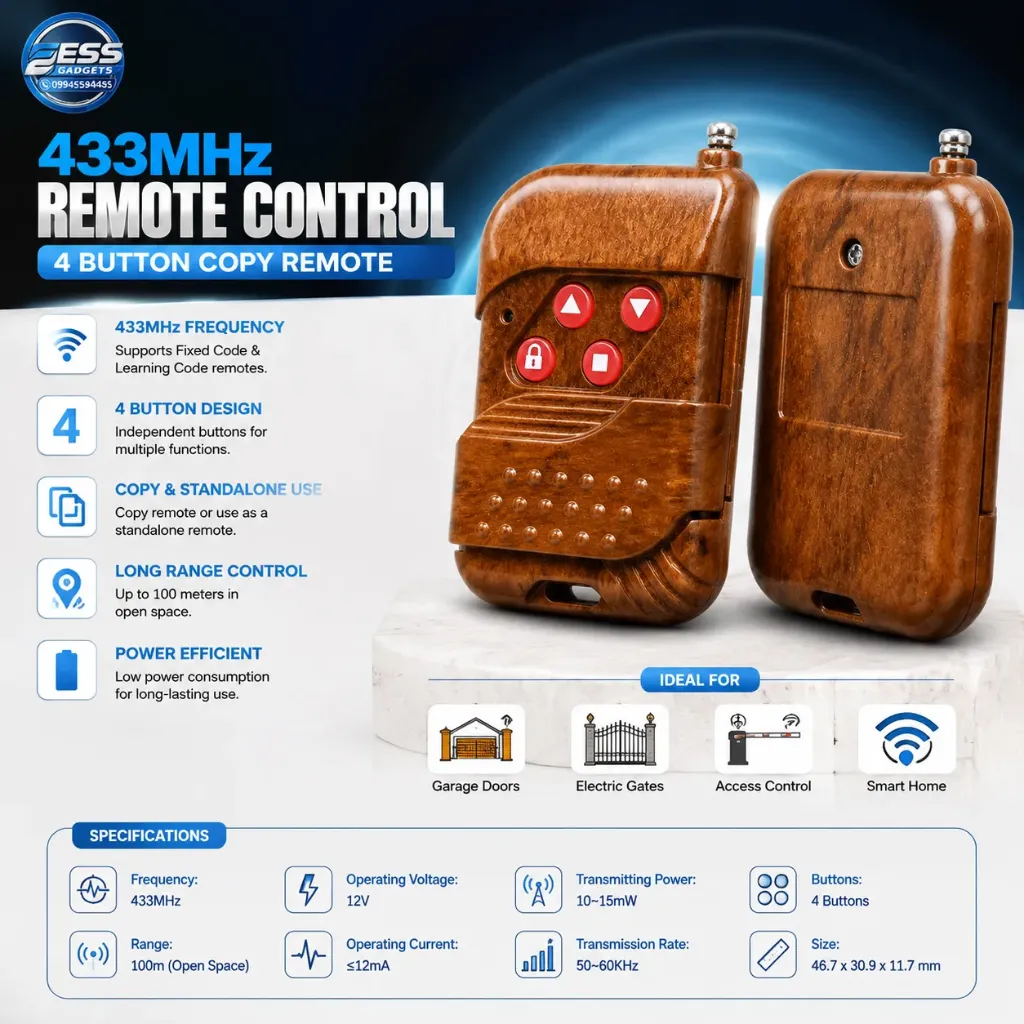 433MHz Wireless Remote Control Copy Remote (4 Buttons)