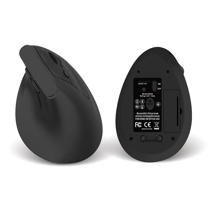 M820 Rechargeable 2.4G Bluetooth 5.2 Wireless Mouse 6 Buttons 500mAh Ergonomic Vertical Design Portable Silent Mouse