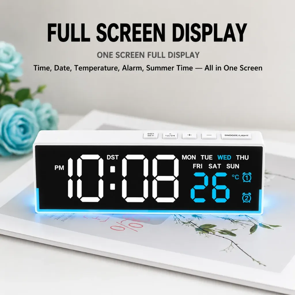 3 Levels Brightness LED Digital Alarm Clock 12/24H Display Mood Light Electronic Clock with Night Mode Dual Alarm Bedside Clock