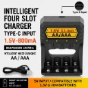 Type C Input 4Slots 1.5V Rechargeable AA AAA Lithium Battery Charger