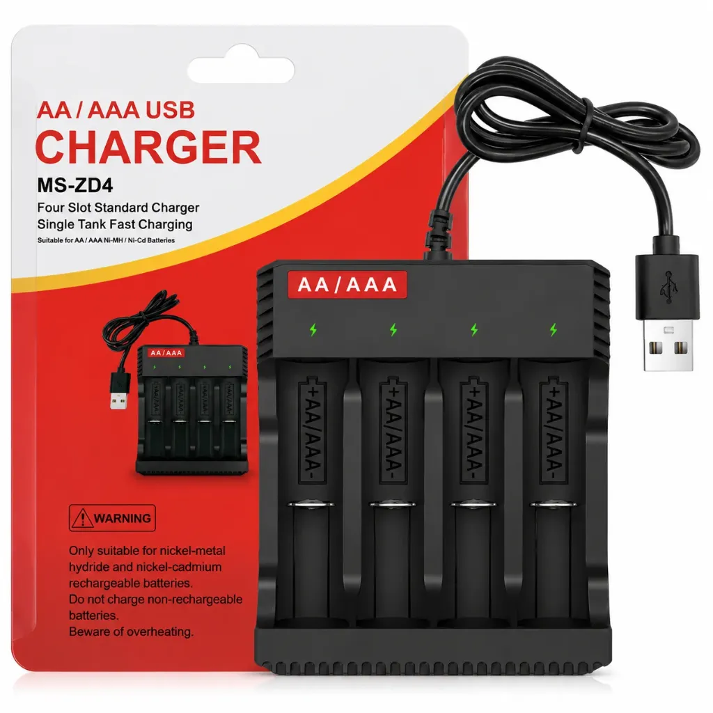 4 Slots AAA/AA Rechargeable Ni-MH/Ni-Cd Battery LED Indicator Intelligent Battery Charger