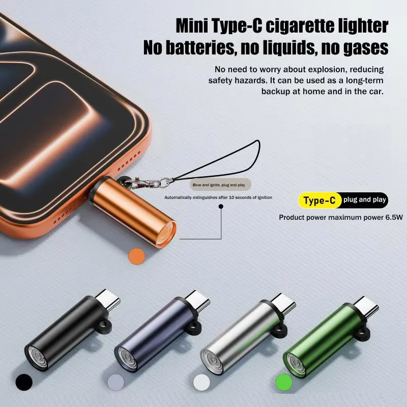 Portable Mini Type C Cigarette Lighter Blow-to-Ignite Auto Shut-Off USB C Cigarette Lighter Adapter