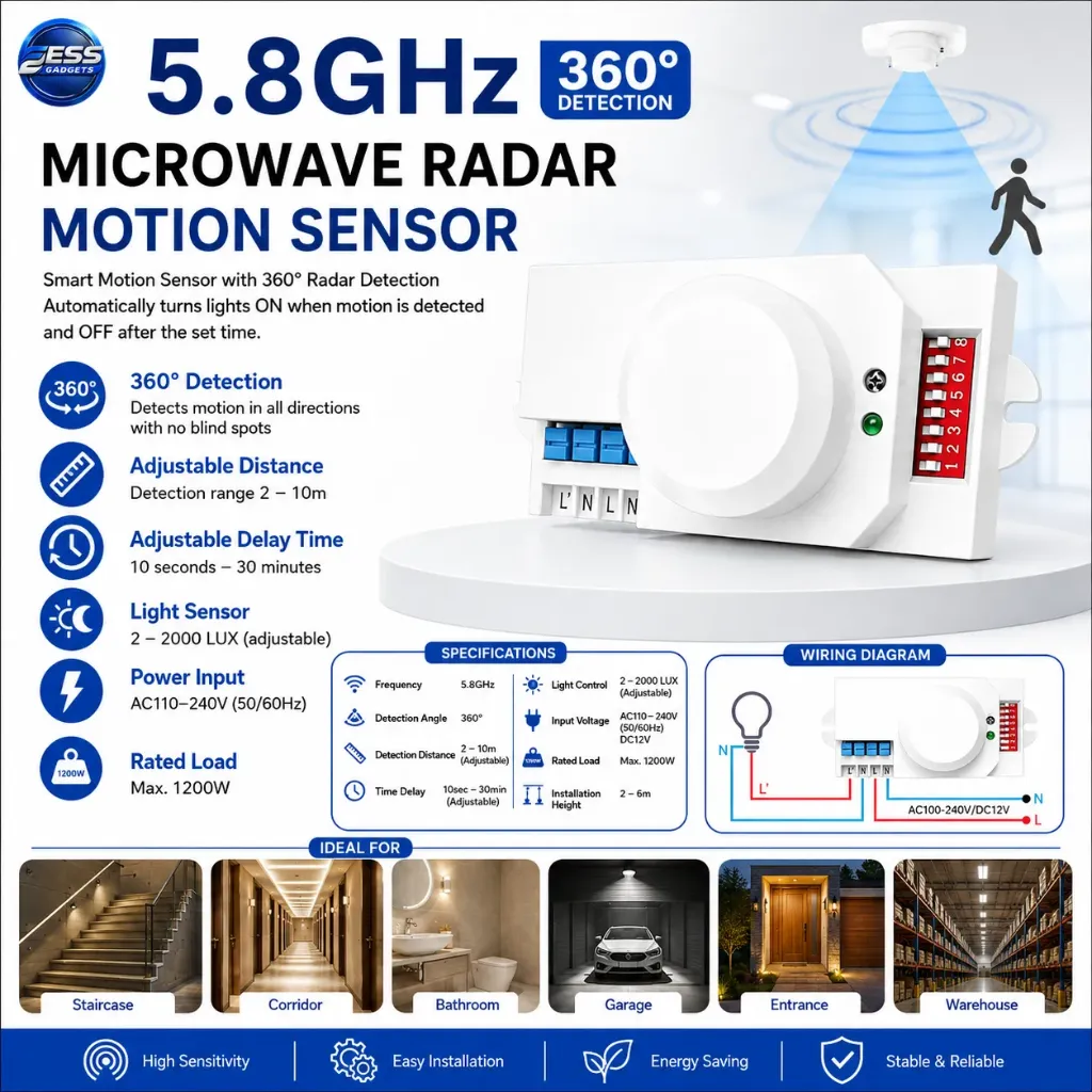 5.8GHz 360° Microwave Radar Motion Sensor