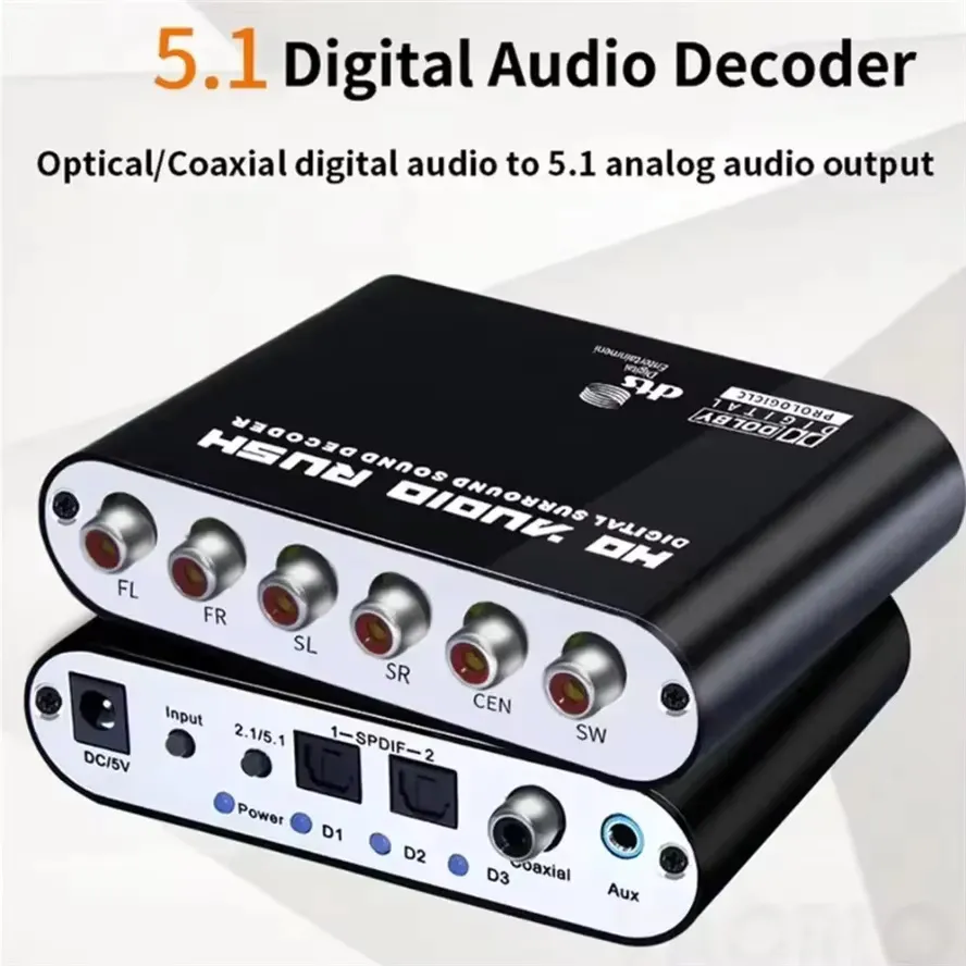 Digital to Analog 5.1 Audio Decoder Amplifier SPDIF Coaxial to RCA AC3 Optical Digital Amplifier Analog Converter