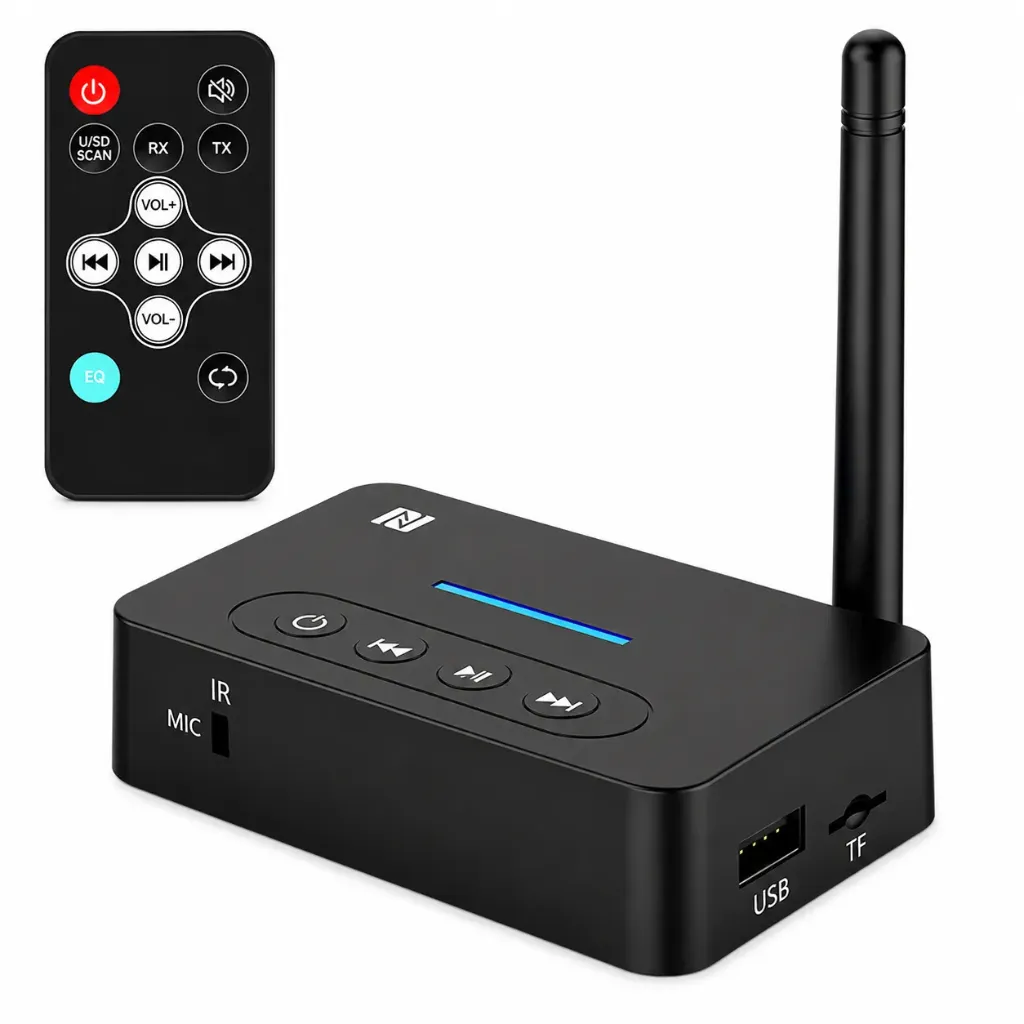 3-in-1 NFC Bluetooth Receiver & Transmitter with Remote Control – Supports USB Drive & TF Card Playback and AUX