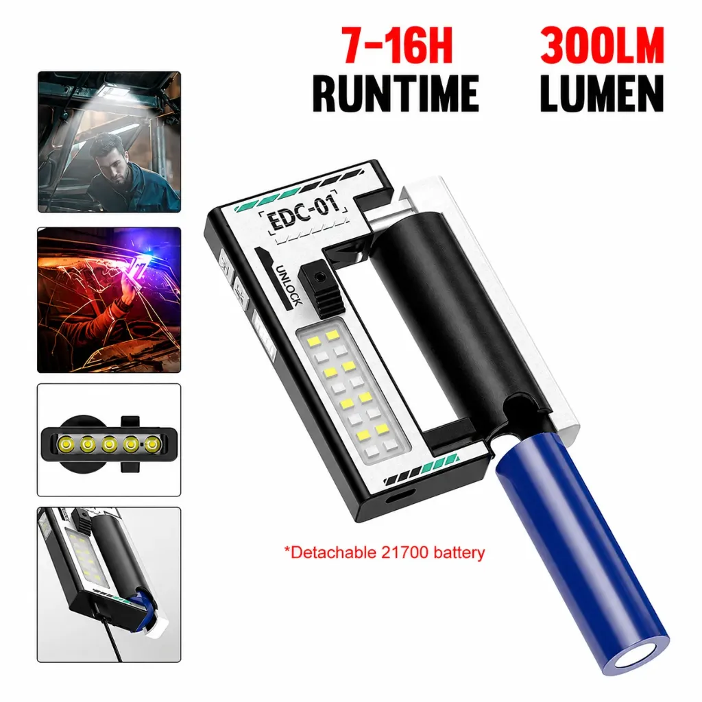 Dual-Light Rechargeable Emergency Lamp 21700 3000mAh Super Bright LED COB Portable EDC Work Light 6 Modes Digital Display
