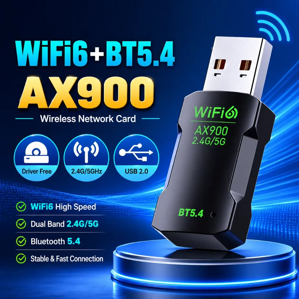 AX900 Bluetooth 5.4 USB Adapter WiFi 6 Mini USB Dongle 5G/2.4G Dual Band WiFi6 Network Card Wireless Receiver