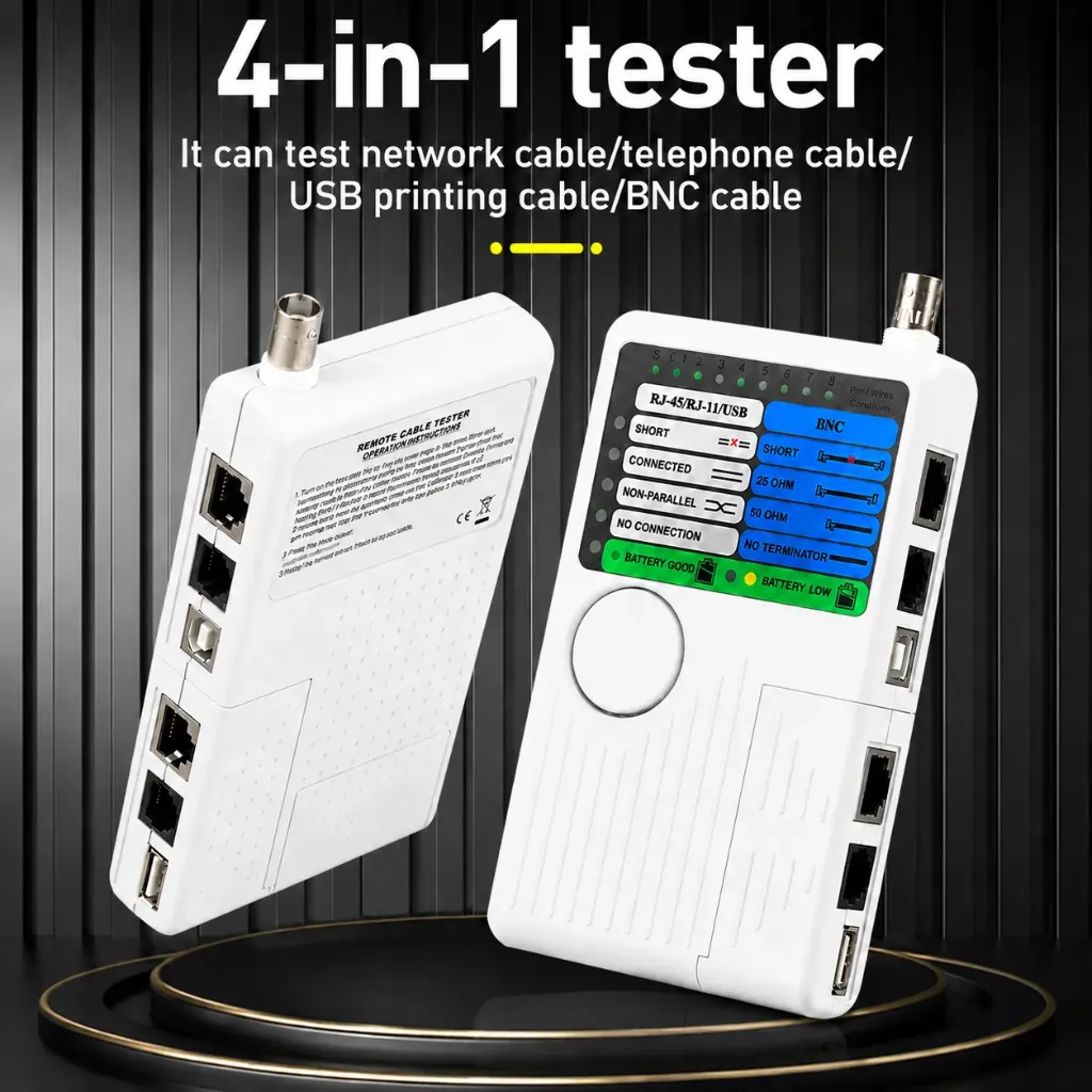 4-in-1 Multi-function Telephone Network Cable Tester, RJ45/RJ11/USB/BNC LAN Wire Tester