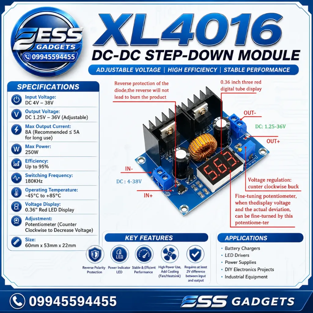 LED Voltmeter PWM Adjustable 4-36V To 1.25-36V Step-Down Board Module XL4016 8A 200W DC-DC 