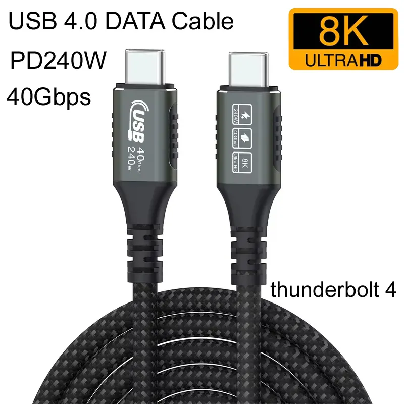 USB4 Cable 40Gbps PD 240W Type C Fast Charging Cable Thunderbolt3 Thunderbolt 4 USB C To C Data Transfer Cable
