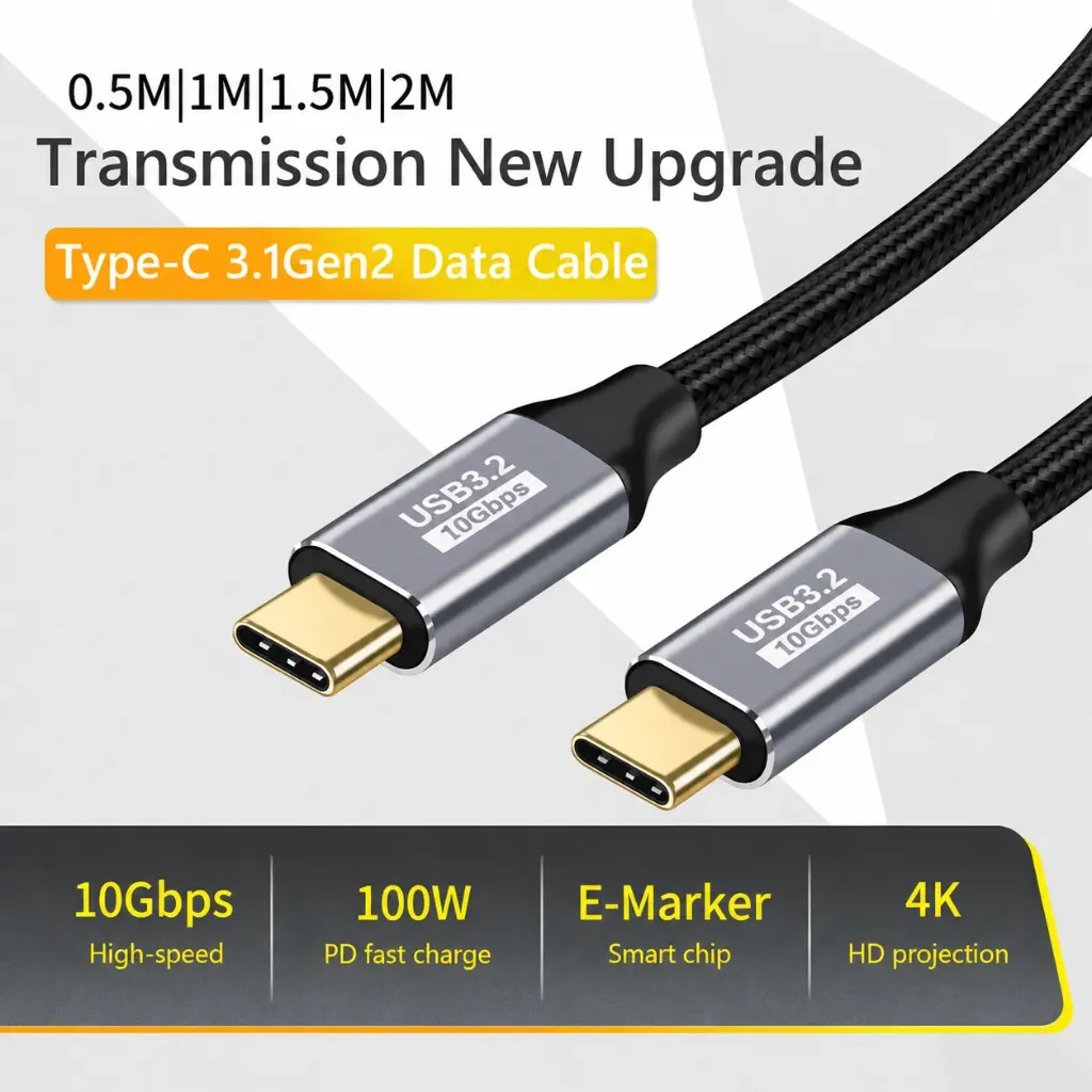 TYPE C Cable USB 3.1 Gen2 10Gb Transfer 4K 5A 100W Charger Cord fast charging cable USB C Data Sync Cable