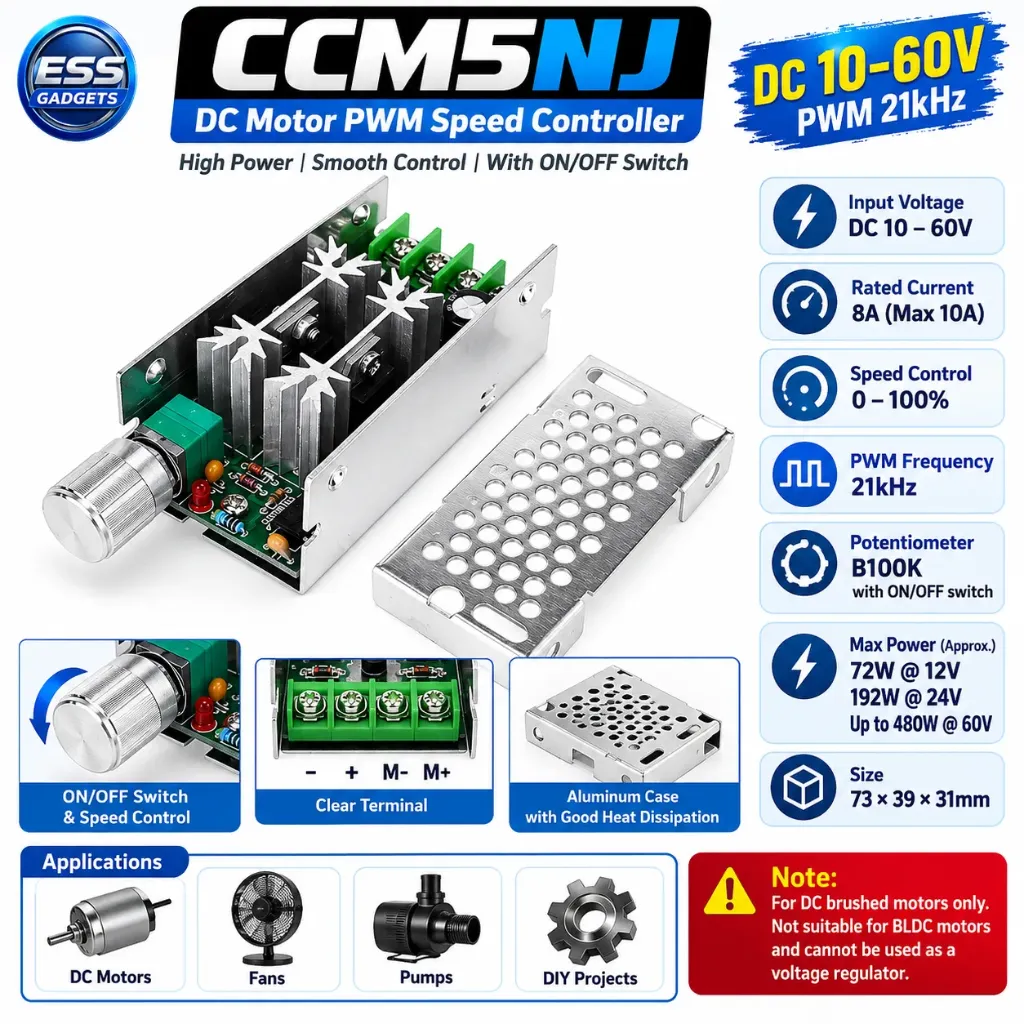 CCM5NJ DC 10V–60V 10A PWM Motor Speed Controller