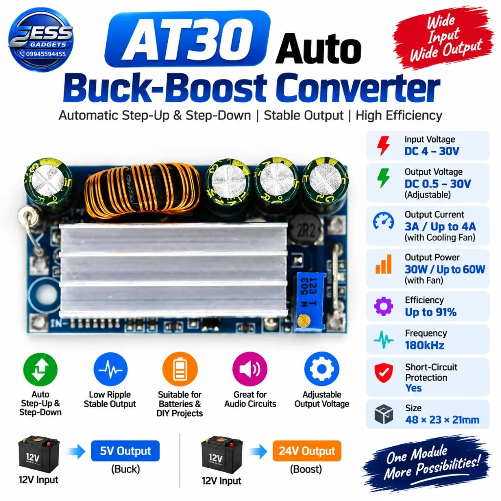 Automatic Step Up Down DC Power Supply AT30 Converter Buck Boost Module