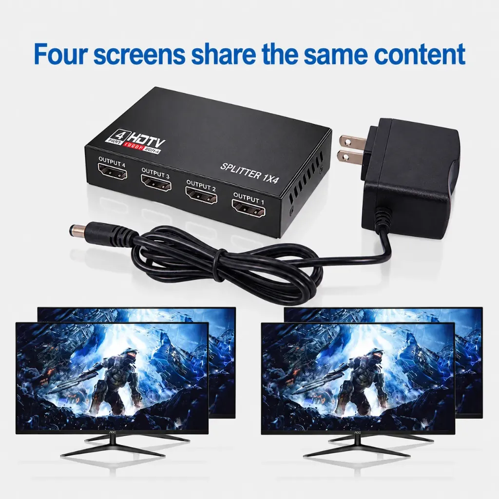 HDMI Splitter 1 in 4 Out HDMI Video Splitter Full HD 1080P Duplicate Screen Monitor HDMI Switch