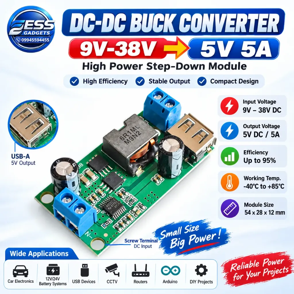 DC-DC 9V 12V 24V 36V To 5V/5A Step-down Module Regulated High Power Vehicle Voltage Stabilized Power Converter Module