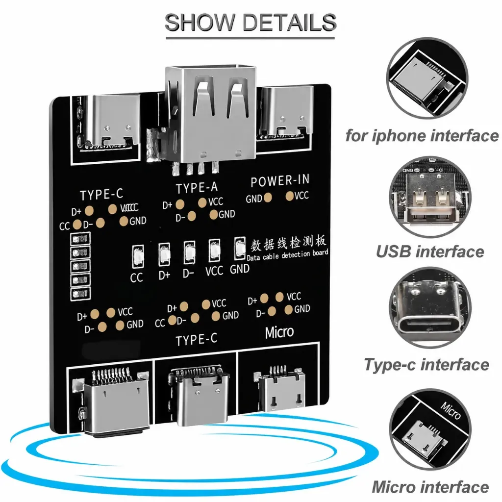 DT3 Data Cable Detection Board Type-C Micro USB C Cable Tester Short Circuit On Off Switching Diagnose Tool