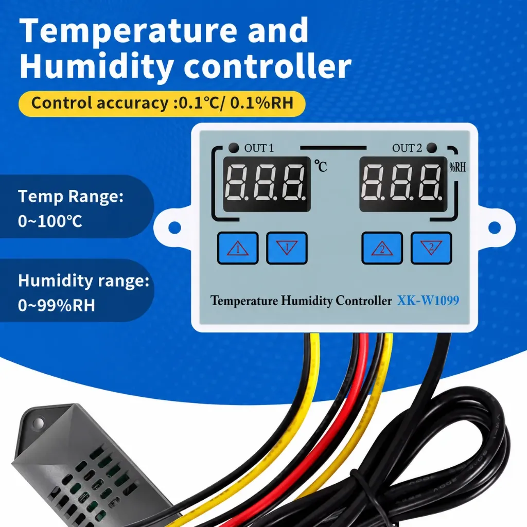 XH-W1099 110V-220V Digital LED Humidity Temperature Controller For Incubator Cooling Heating Switch Thermostat Humidity Sensor