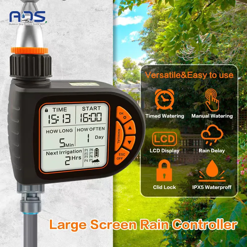 Automatic Digital Watering Timer with Rain Sensor – LCD Display (8 Programs)