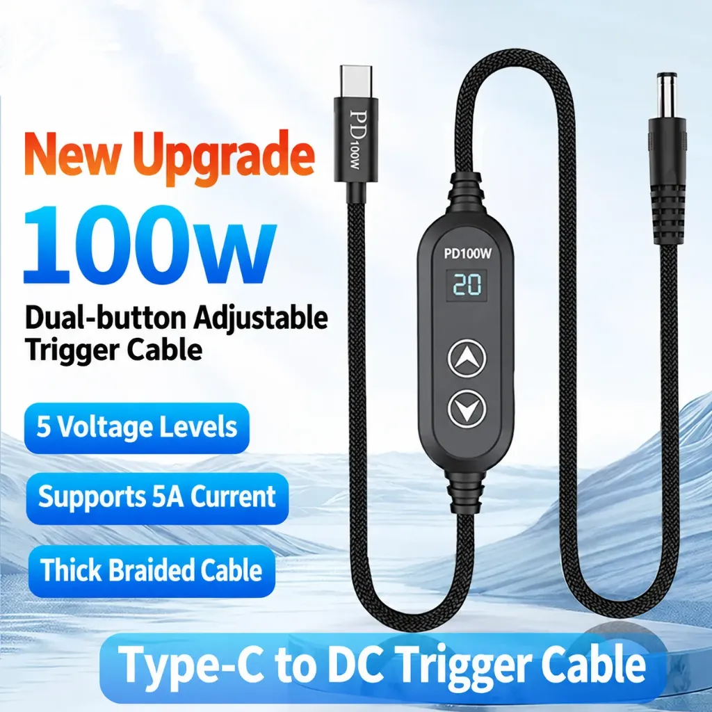 PD 100W USB Type-C to DC 5.5mm Adjustable Voltage Cable (5V / 9V / 12V / 15V / 20V)