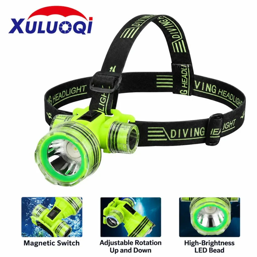 IPX8 Waterproof Diving Headlamp – ရေငုပ်သုံး LED ခေါင်းစည်းဓာတ်မီး