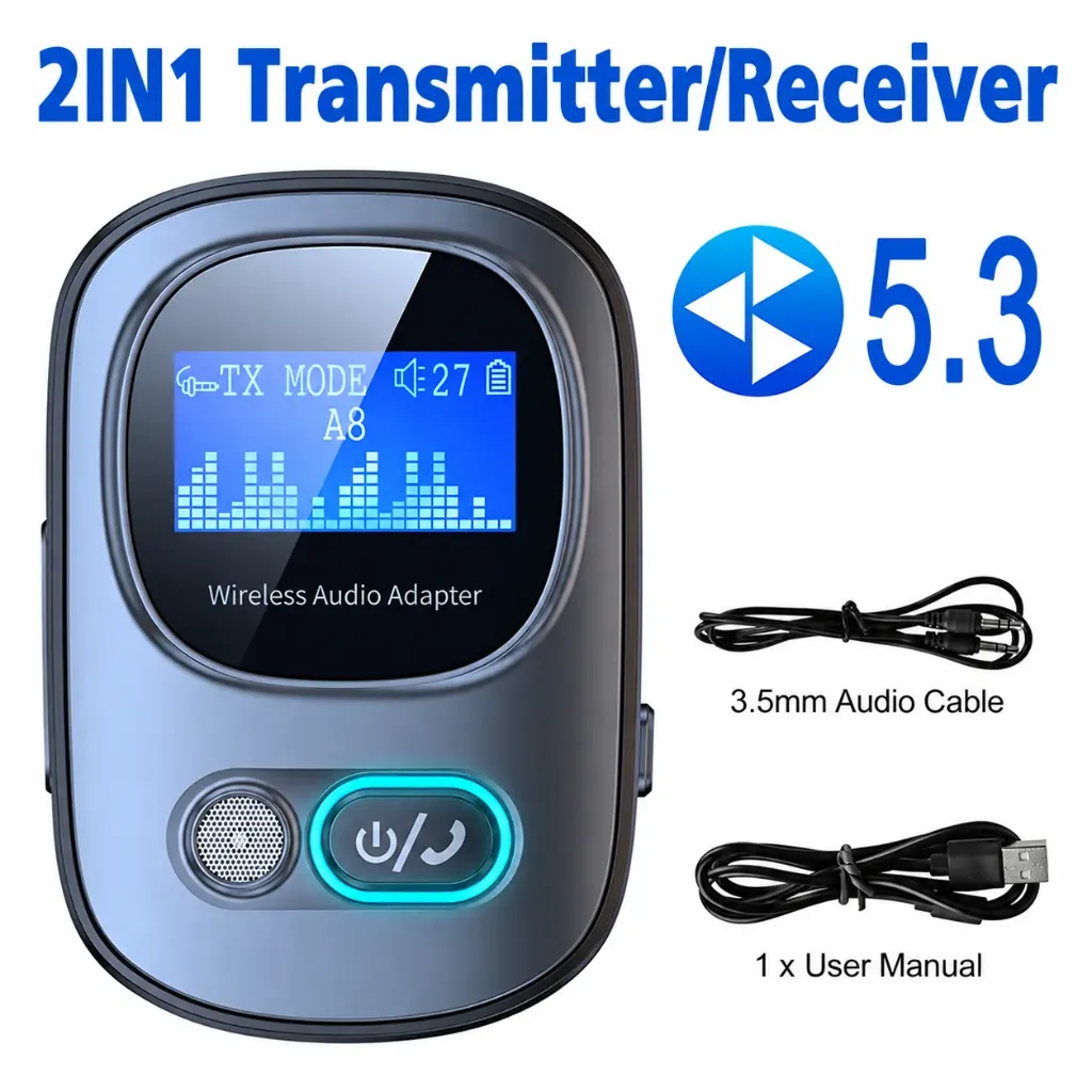 Bluetooth-compatible5.3 Audio Receiver Adapter Wireless Stereo Music Adapter Support TF Card Play with LCD Screen