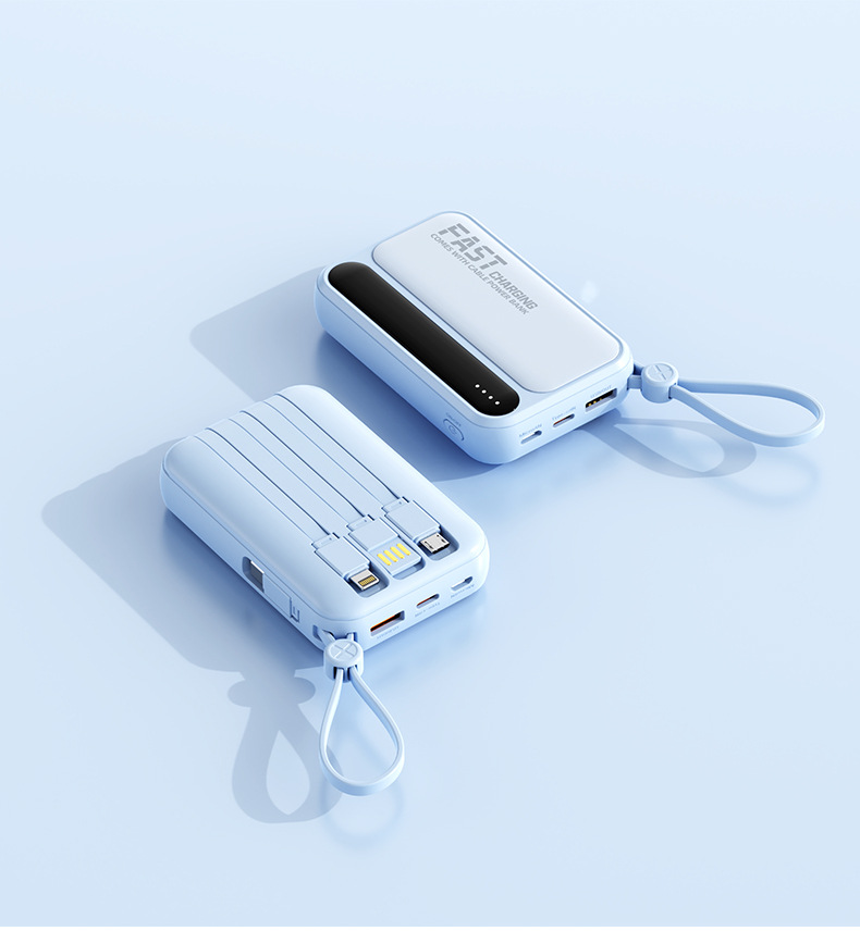 10000mAh Mobile Power Supply With Built-In Cable 18W Super Fast Charging Power Bank (Light Blue)