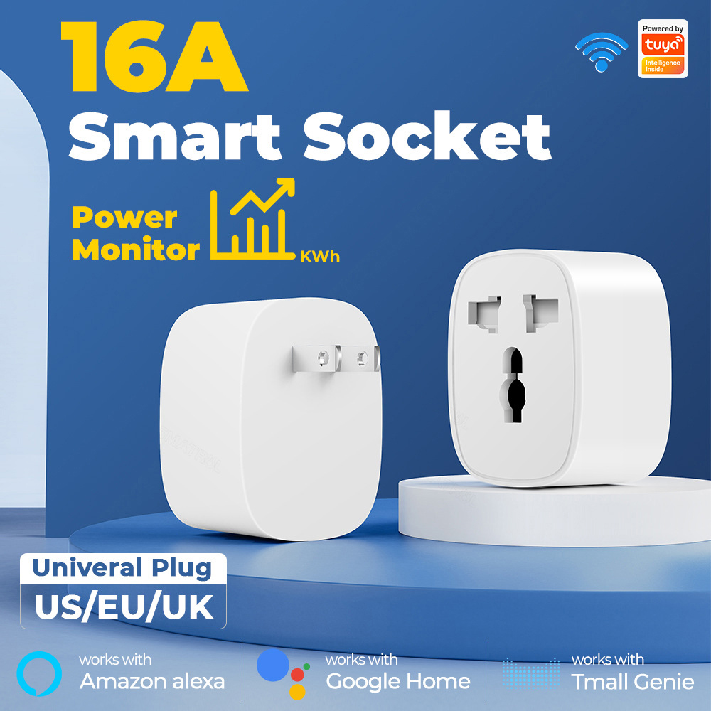 Tuya smart WIFI socket universal plug metering remote control switch APP timing (16A)