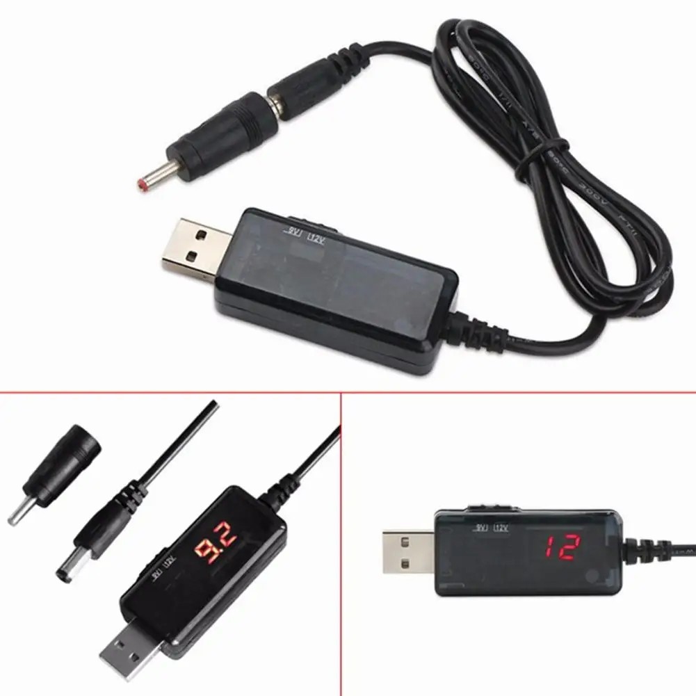 USB to DC5.5/3.5mm router optical modem boost cable 5V booster to 9V12V charging cable with led display