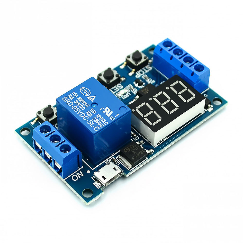 1 Channel 5V Relay 6-30V Relay Module OFF/ON Switch Trigger Time Delay Circuit Timer Cycle 999 minutes Adjustable XY-J02