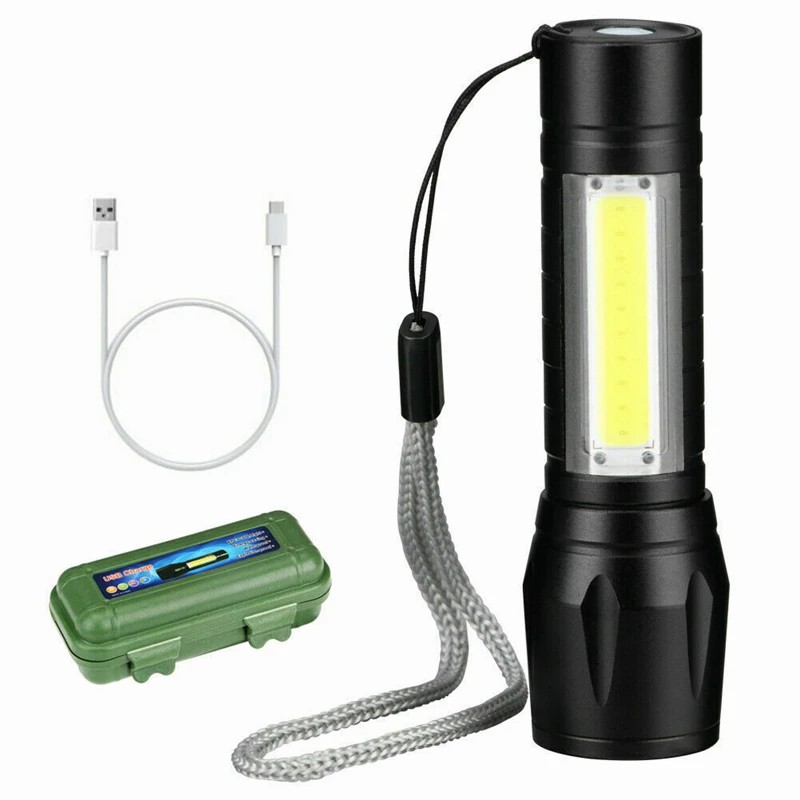 aluminum alloy USB charging led mini telescopic zoom COB glare flashlight