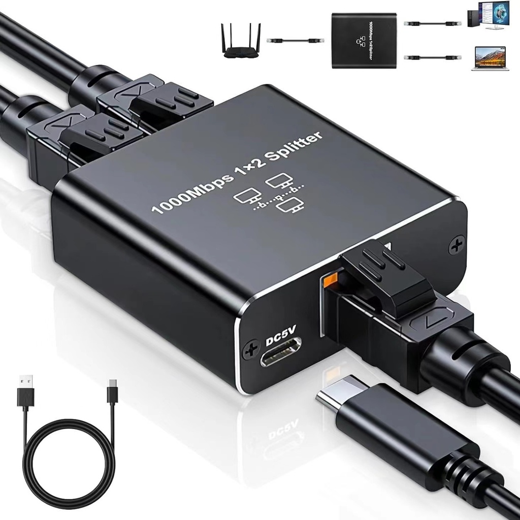 Rj45 Splitter 1 To 2/3/4 out 1000M Gigabit Ethernet Splitter Extender Adapter Rj45 LAN Connector Coupler for PC Laptop TV Box Router (1 To 2)